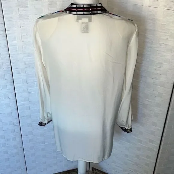 Amazing Diane Gilman Vintage 100% Silk Mermaid Nautical Sun Sequins Buttoned Blo - Picture 7 of 16